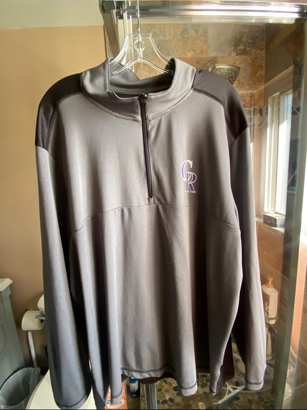 Champion Men's Gray Quarter-Zip Pullover with Purple Logo
